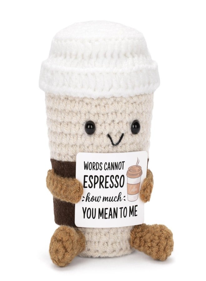 A AIFAMY Funny Positive Coffee, Emotional Crochet Doll, Cute Crochet Potato Partner Toy with Positive Card Cheer Up Funny Gag Gifts for Best Friend Birthday Women Teacher Fall（Coffee - Image 2